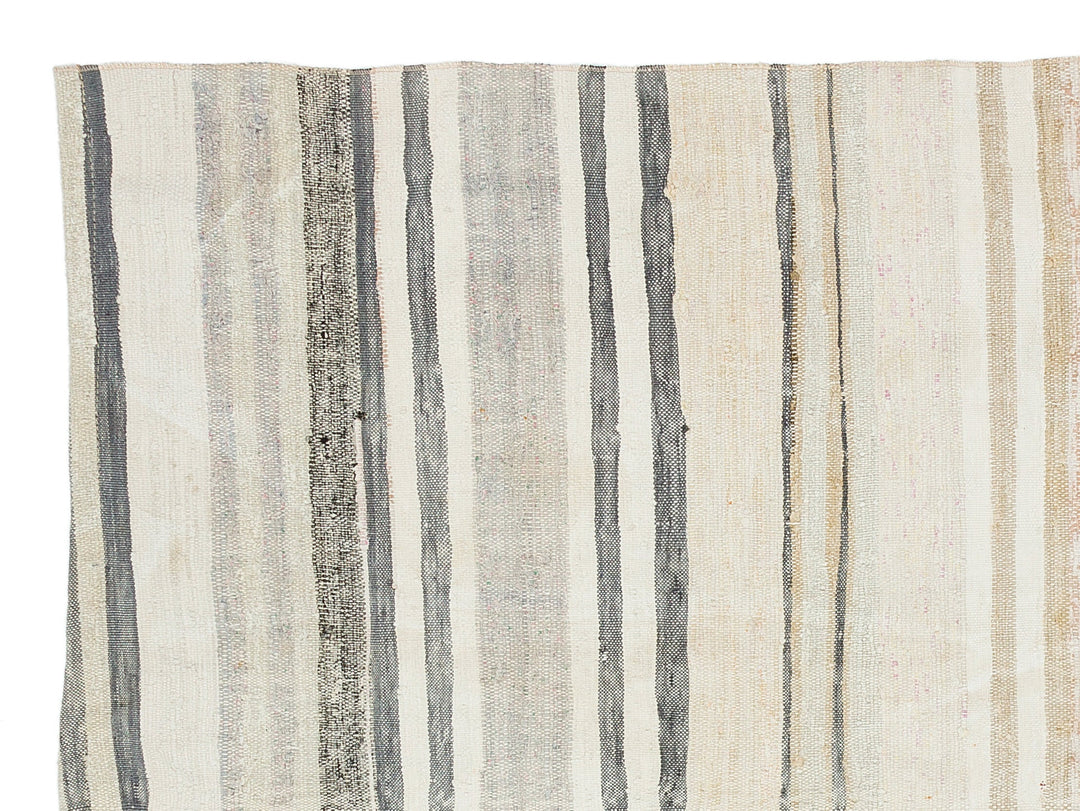 Cretan Beige Striped Wool Hand-Woven Carpet 139 x 190