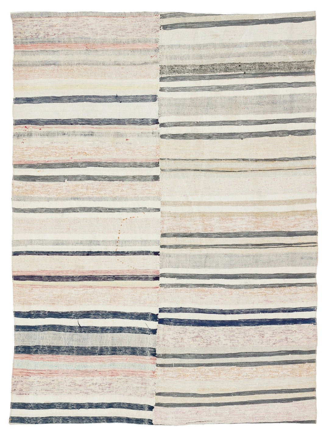 Cretan Beige Striped Wool Hand-Woven Carpet 139 x 190