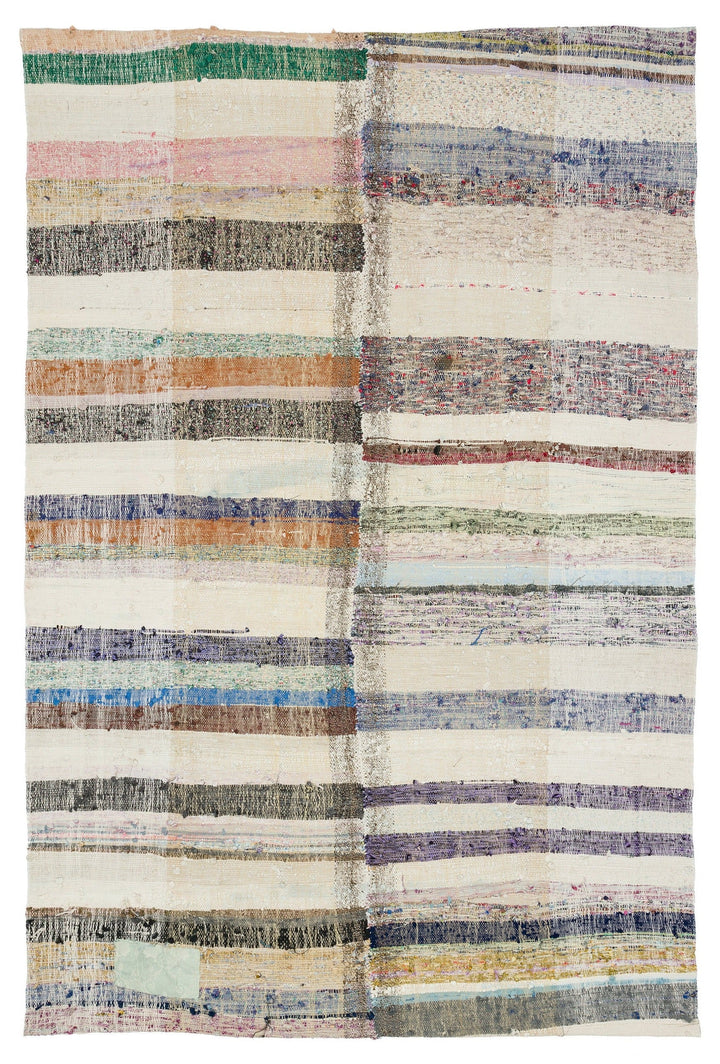 Cretan Beige Striped Wool Hand-Woven Carpet 175 x 266
