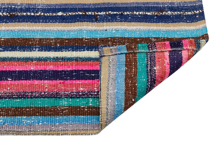 Cretan Blue Striped Wool Hand-Woven Carpet 157 x 131