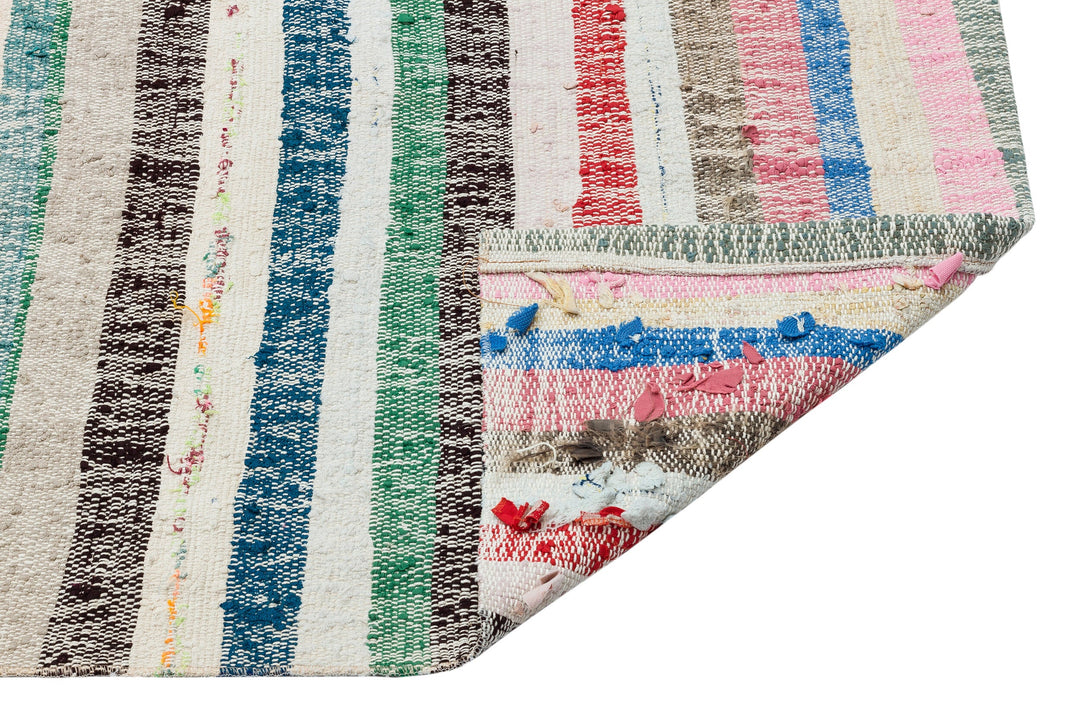 Cretan Beige Striped Wool Hand-Woven Carpet 188 x 253