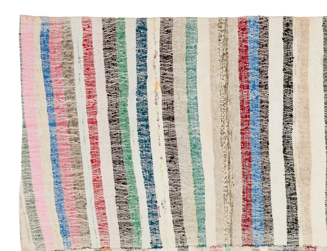 Cretan Beige Striped Wool Hand-Woven Carpet 188 x 253