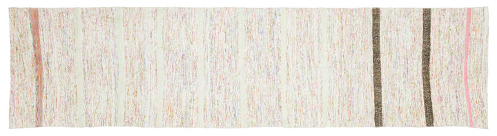 Cretan Beige Striped Wool Hand-Woven Carpet 084 x 336
