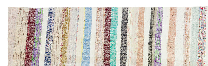 Cretan Beige Striped Wool Hand Woven Carpet 090 x 307