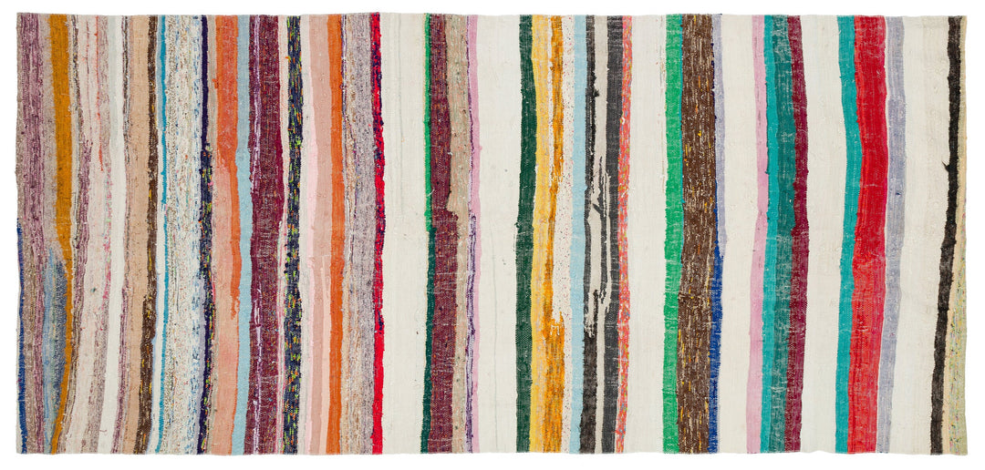 Cretan Beige Striped Wool Hand-Woven Carpet 152 x 327