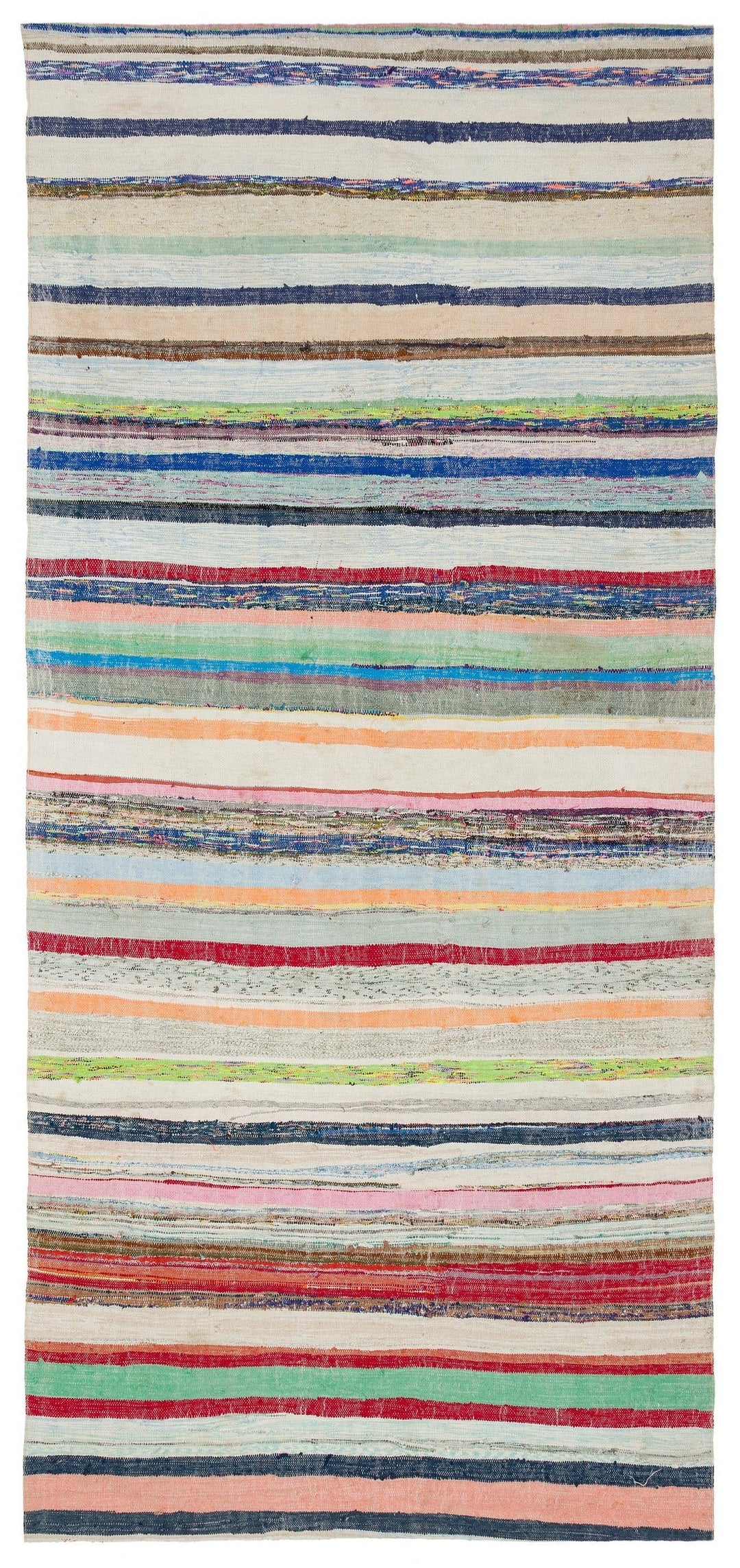 Cretan Beige Striped Wool Hand Woven Carpet 145 x 316