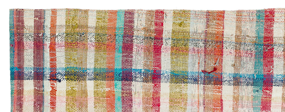 Cretan Beige Striped Wool Hand-Woven Carpet 084 x 225
