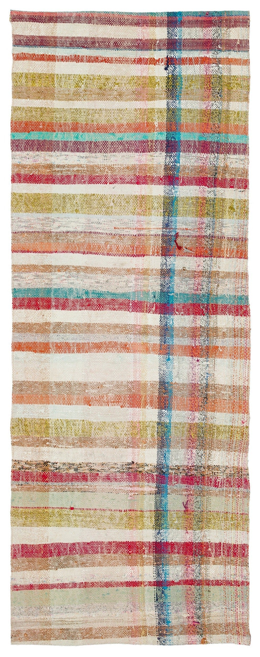 Cretan Beige Striped Wool Hand-Woven Carpet 084 x 225