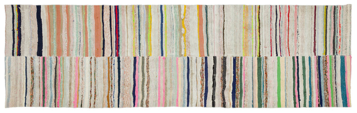 Cretan Beige Striped Wool Hand-Woven Carpet 096 x 320