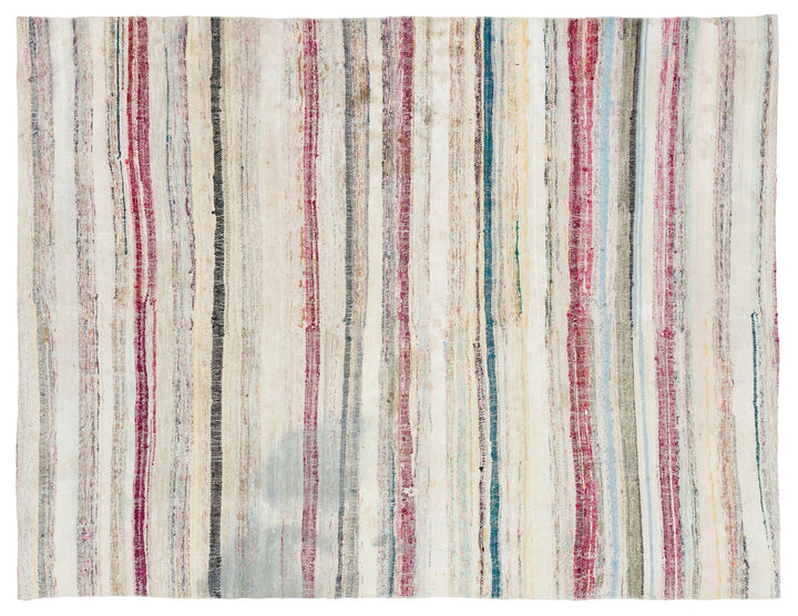Cretan Beige Striped Wool Hand-Woven Carpet 162 x 214