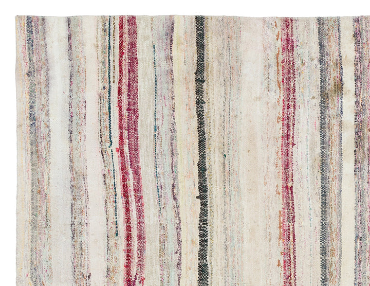 Cretan Beige Striped Wool Hand-Woven Carpet 162 x 214