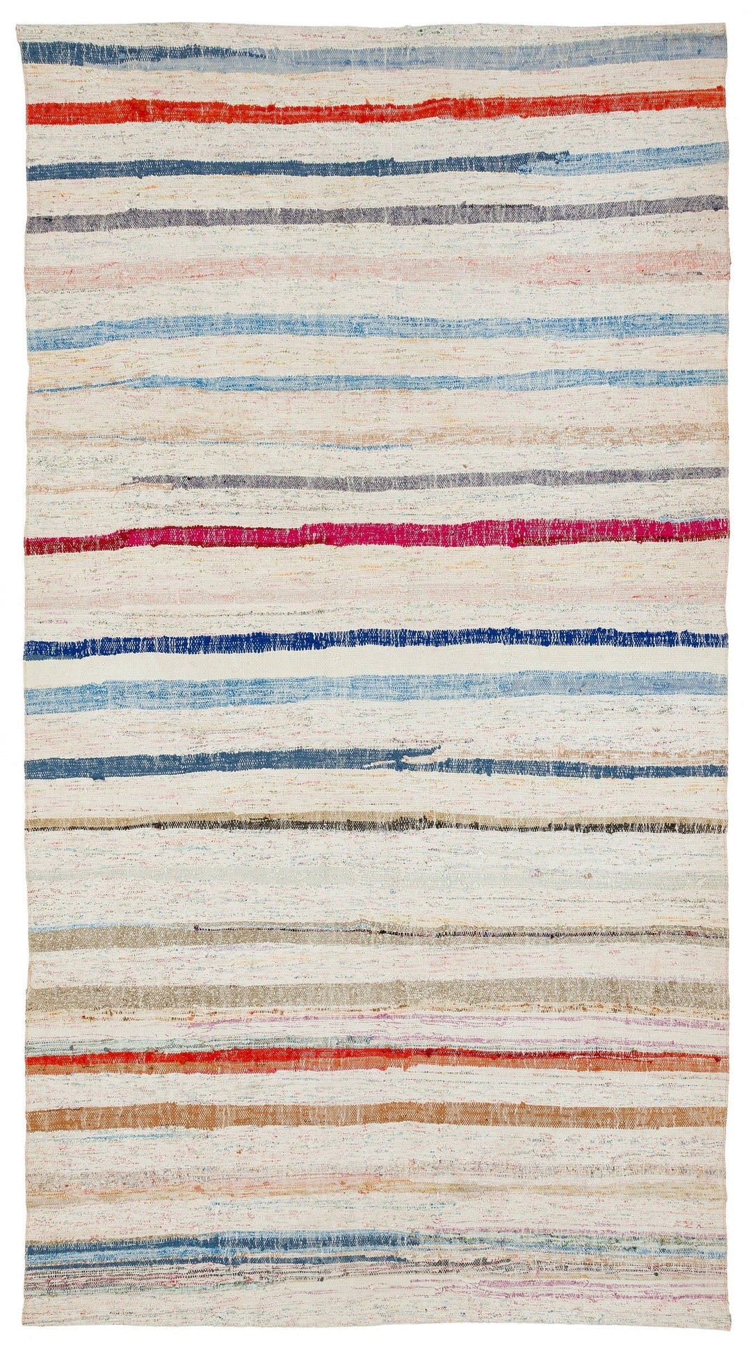 Cretan Beige Striped Wool Hand-Woven Carpet 146 x 271