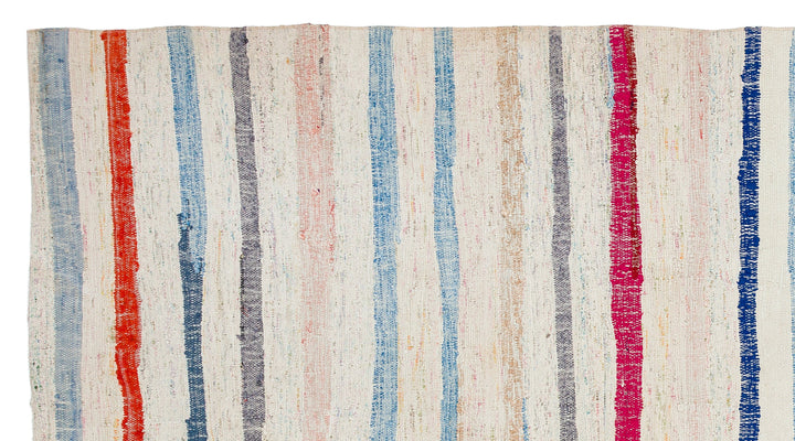 Cretan Beige Striped Wool Hand-Woven Carpet 146 x 271