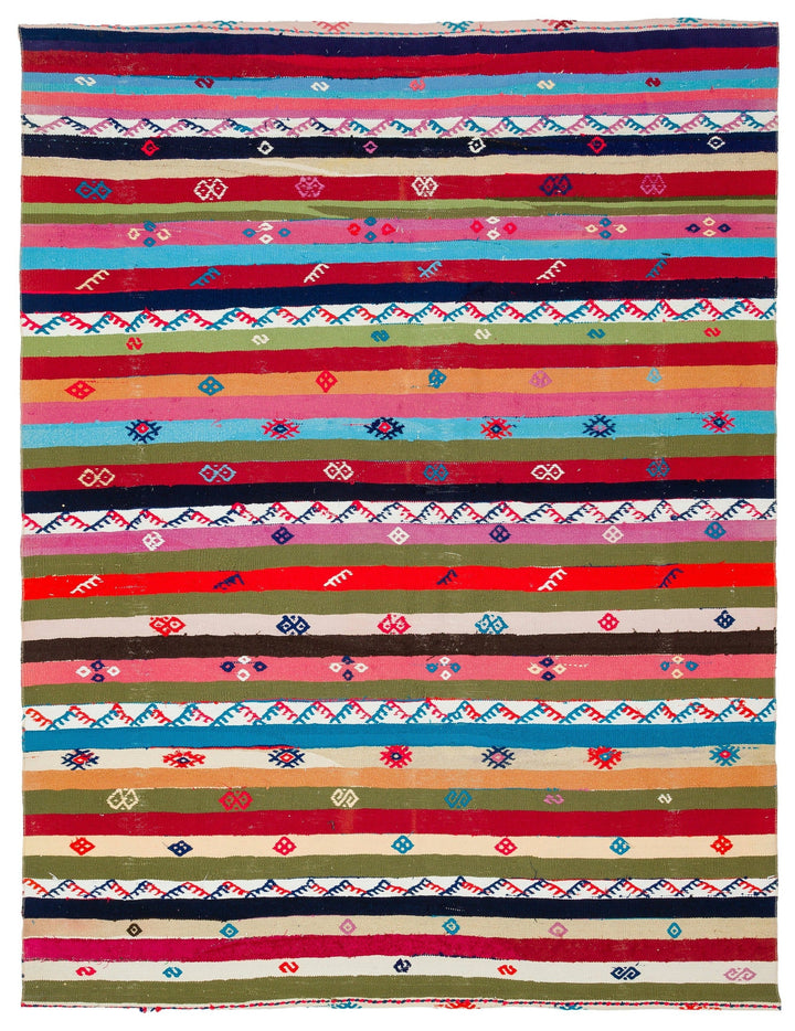 Cretan Beige Striped Wool Hand-Woven Rug 191 x 247