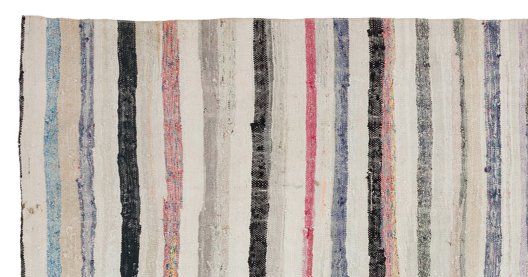 Cretan Beige Striped Wool Hand-Woven Carpet 153 x 300