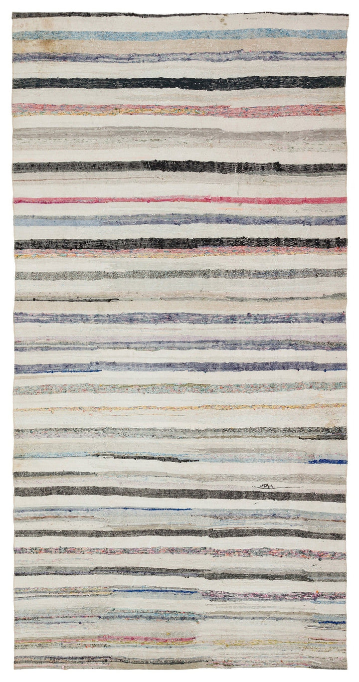 Cretan Beige Striped Wool Hand-Woven Carpet 153 x 300