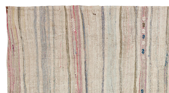 Cretan Beige Striped Wool Hand-Woven Carpet 147 x 273