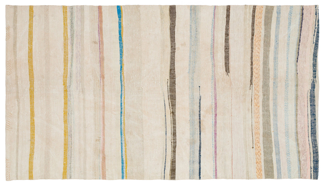Cretan Beige Striped Wool Hand-Woven Carpet 147 x 266