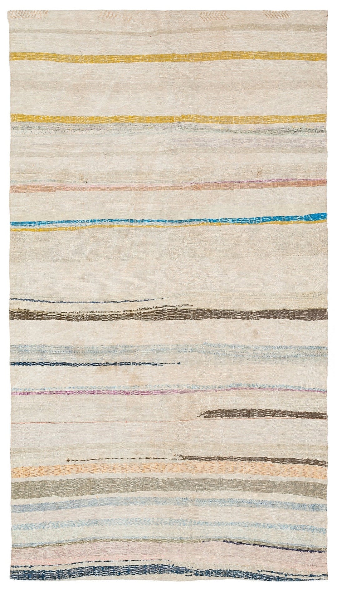 Cretan Beige Striped Wool Hand-Woven Carpet 147 x 266