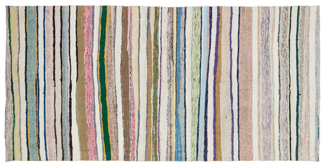 Cretan Beige Striped Wool Hand-Woven Carpet 154 x 313