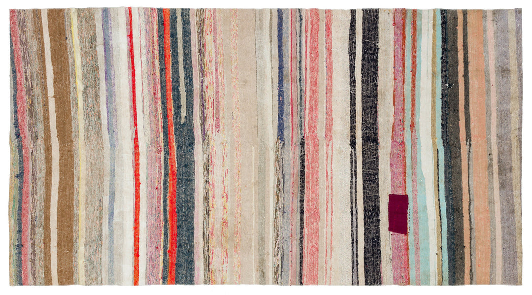 Cretan Beige Striped Wool Hand-Woven Carpet 151 x 280