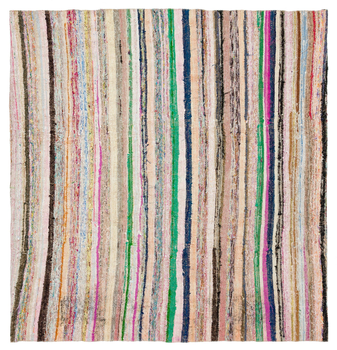 Cretan Beige Striped Wool Hand-Woven Rug 177 x 166