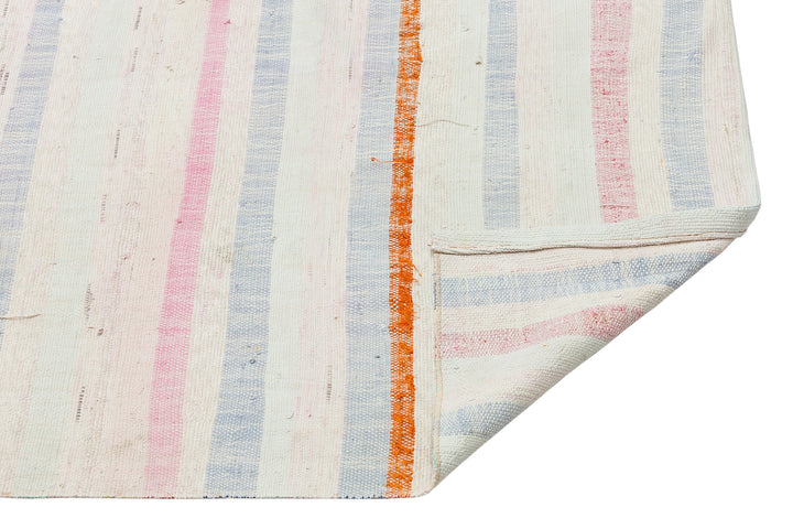 Cretan Beige Striped Wool Hand-Woven Carpet 083 x 215