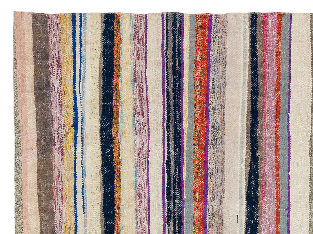 Cretan Beige Striped Wool Hand-Woven Carpet 154 x 208