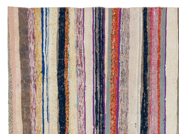 Cretan Beige Striped Wool Hand-Woven Carpet 154 x 208
