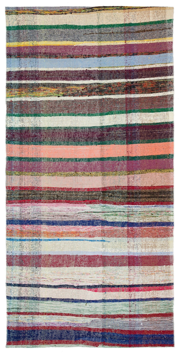 Cretan Beige Striped Wool Hand Woven Carpet 135 x 272