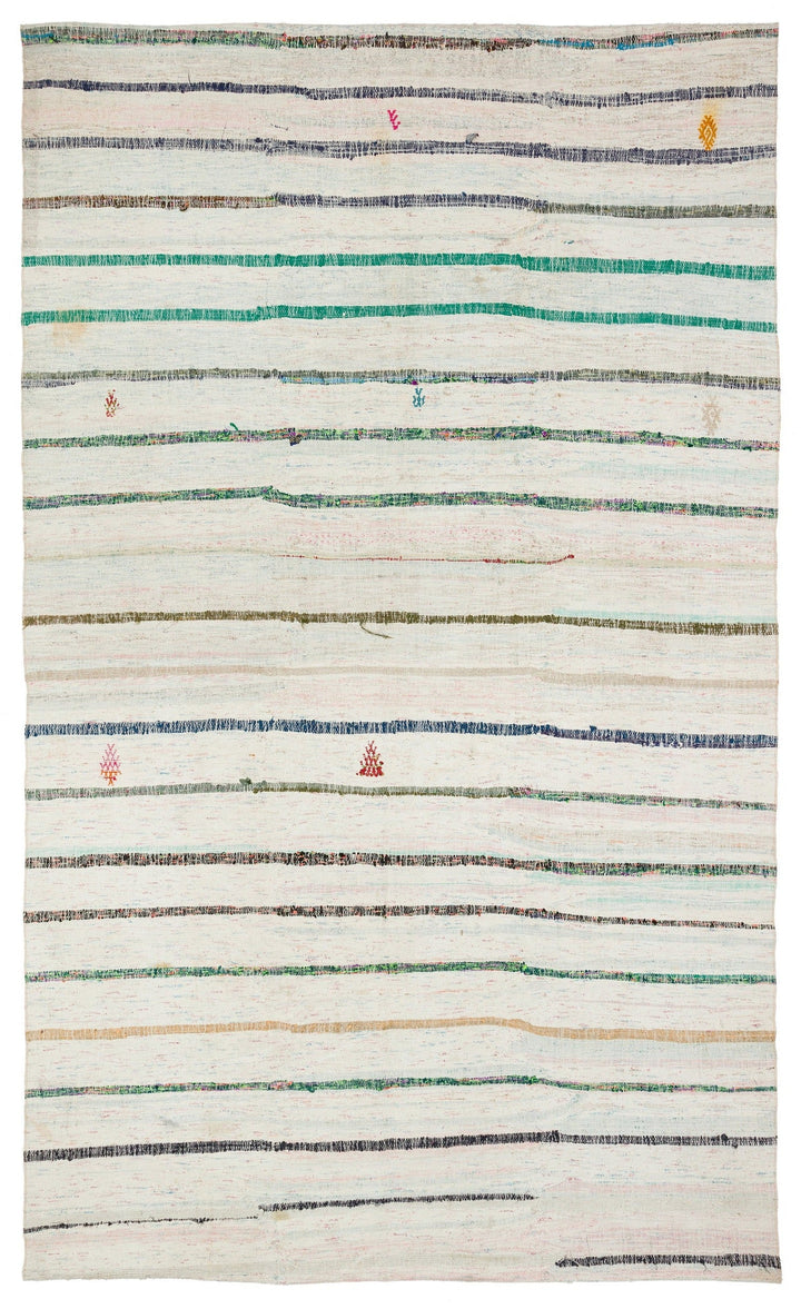 Cretan Beige Striped Wool Hand-Woven Carpet 186 x 315