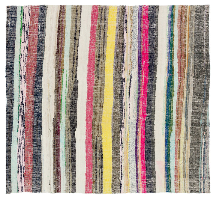 Cretan Beige Striped Wool Hand-Woven Carpet 168 x 178