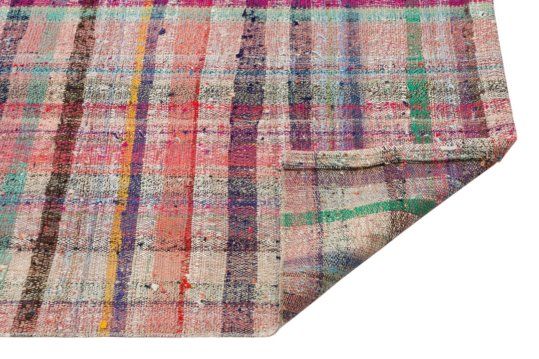 Cretan Beige Striped Wool Hand-Woven Carpet 098 x 271