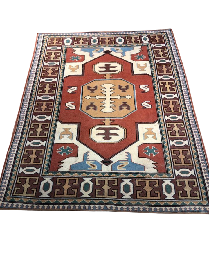 Antique Anatolian Afyon Basmakci Kilim Rug (6.23 ft. X 8.03 ft.) (190 cm x 245 cm)  - Handwoven Vintage Wool Rug