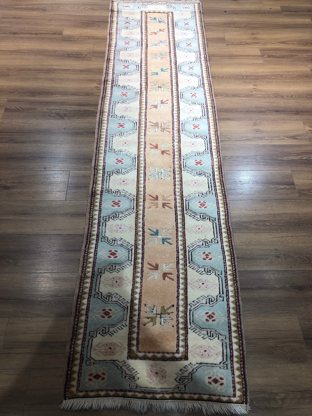 Antique Handwoven Turkish Kilim Runner Rug (2.46 ft. X 9.02 ft.) (75 cm x 275 cm) - 2X9 Beige, Blue, and Red Floral and Geometric Design