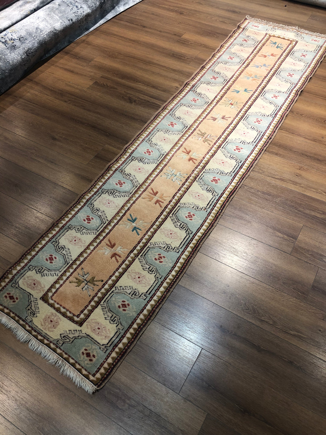 Antique Handwoven Turkish Kilim Runner Rug (2.46 ft. X 9.02 ft.) (75 cm x 275 cm) - 2X9 Beige, Blue, and Red Floral and Geometric Design