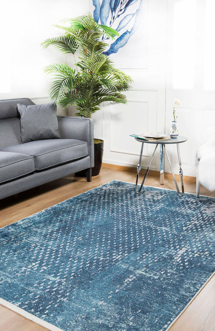 Modern Blue Machine-Washable Rug ARH1213