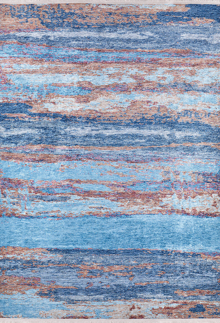 Abstract Modern Blue Machine-Washable Rug ARH87