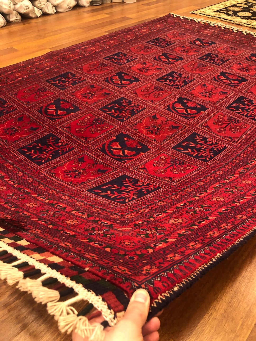 Red Afghan Handwoven Area Rug