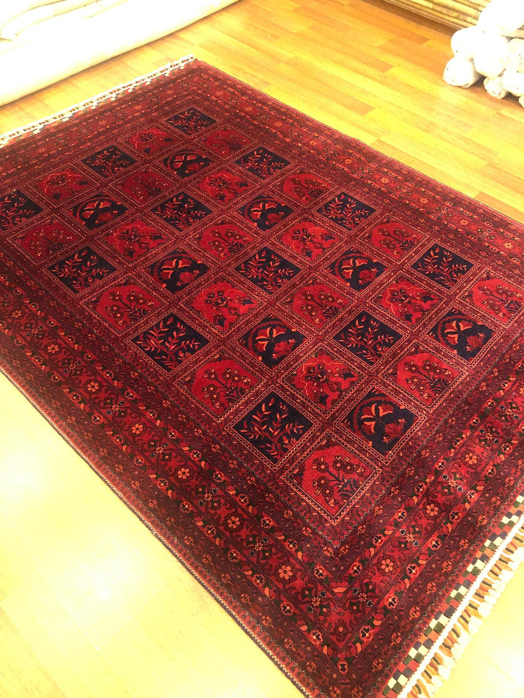 Red Afghan Handwoven Area Rug