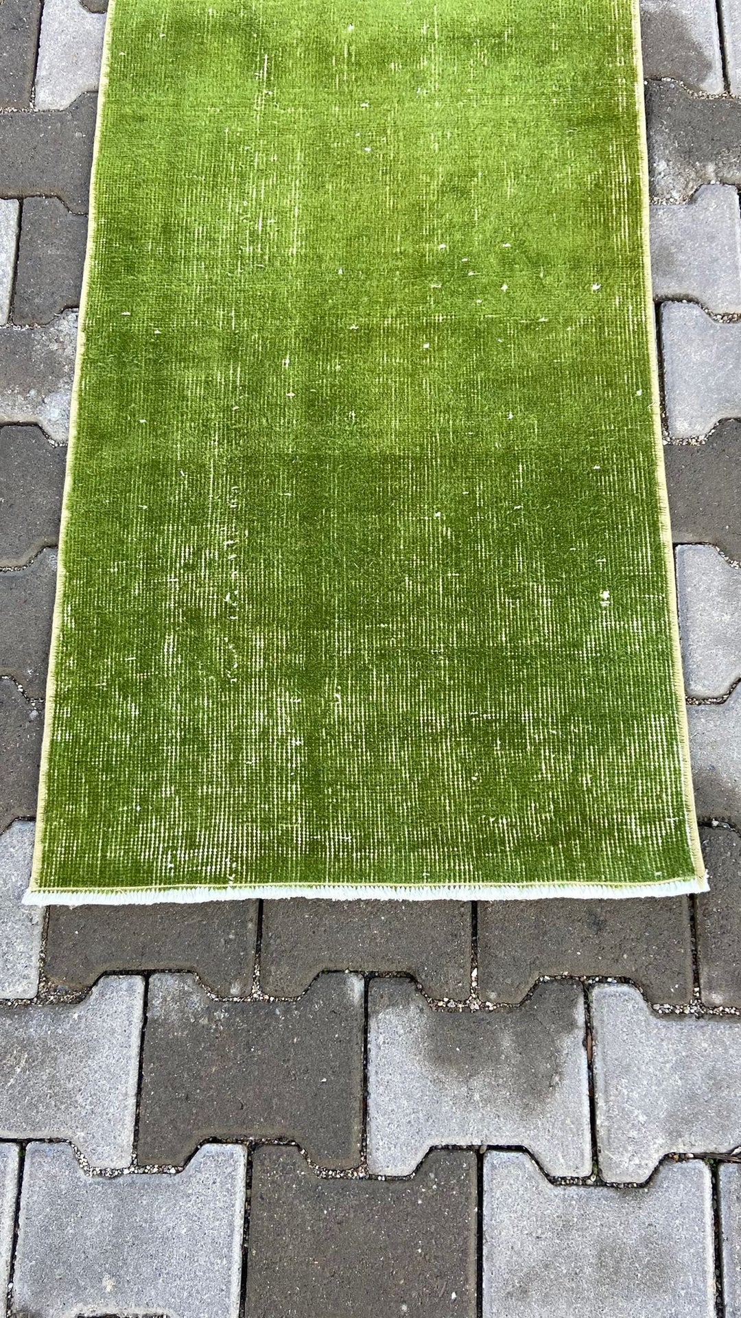 Green vintage handmade Turkish runner