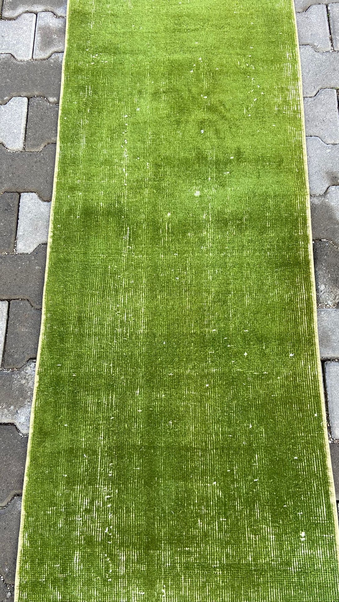 Green vintage handmade Turkish runner