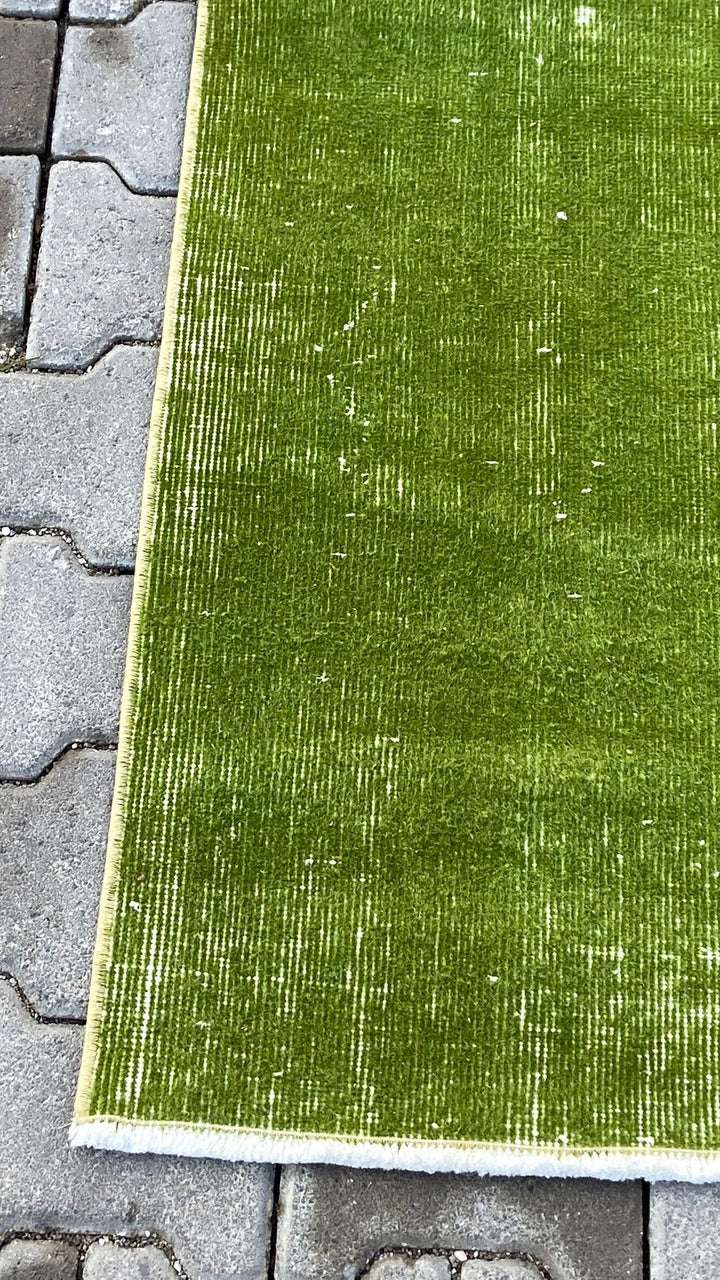 Green vintage handmade Turkish runner