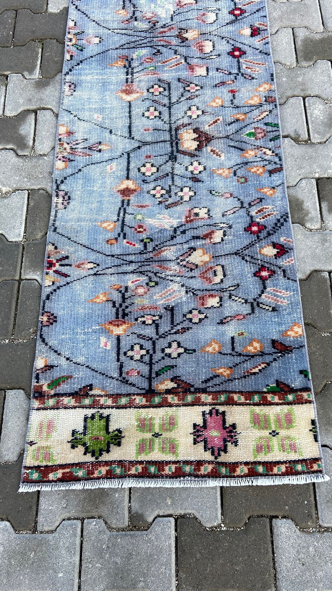 Blue Vintage Handmade Turkish Runner