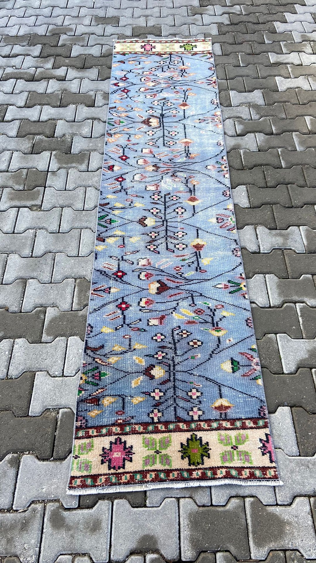 Blue Vintage Handmade Turkish Runner