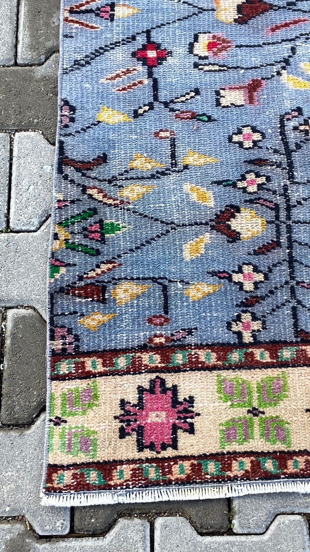 Blue Vintage Handmade Turkish Runner