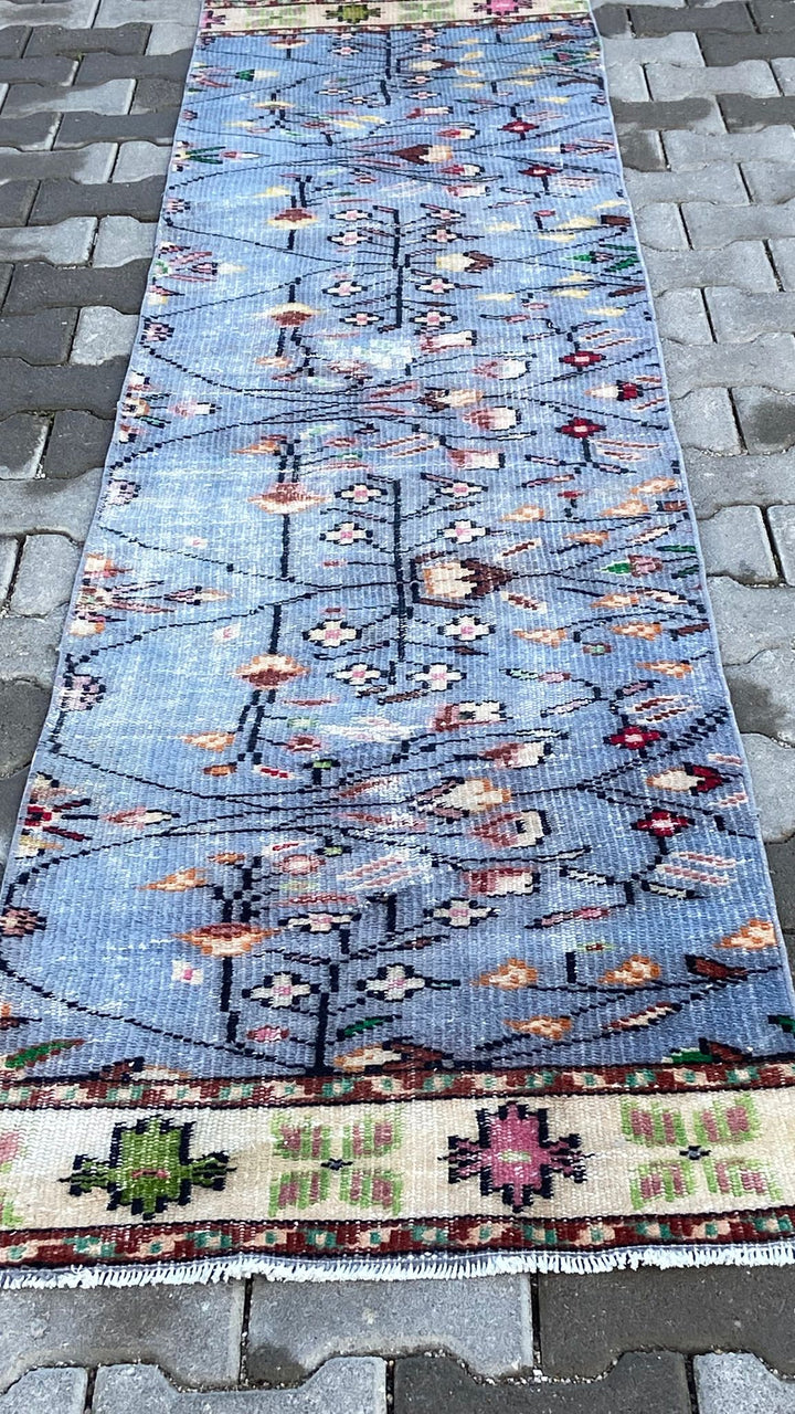 Blue Vintage Handmade Turkish Runner