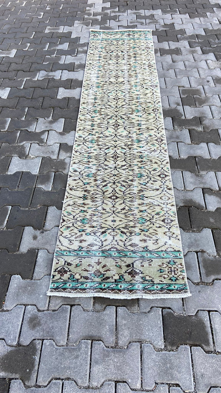 Green Beige Vintage Turkish Runner