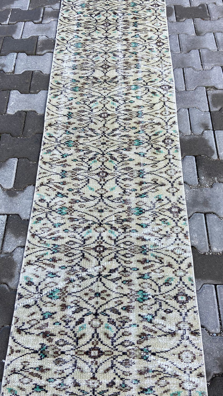 Green Beige Vintage Turkish Runner