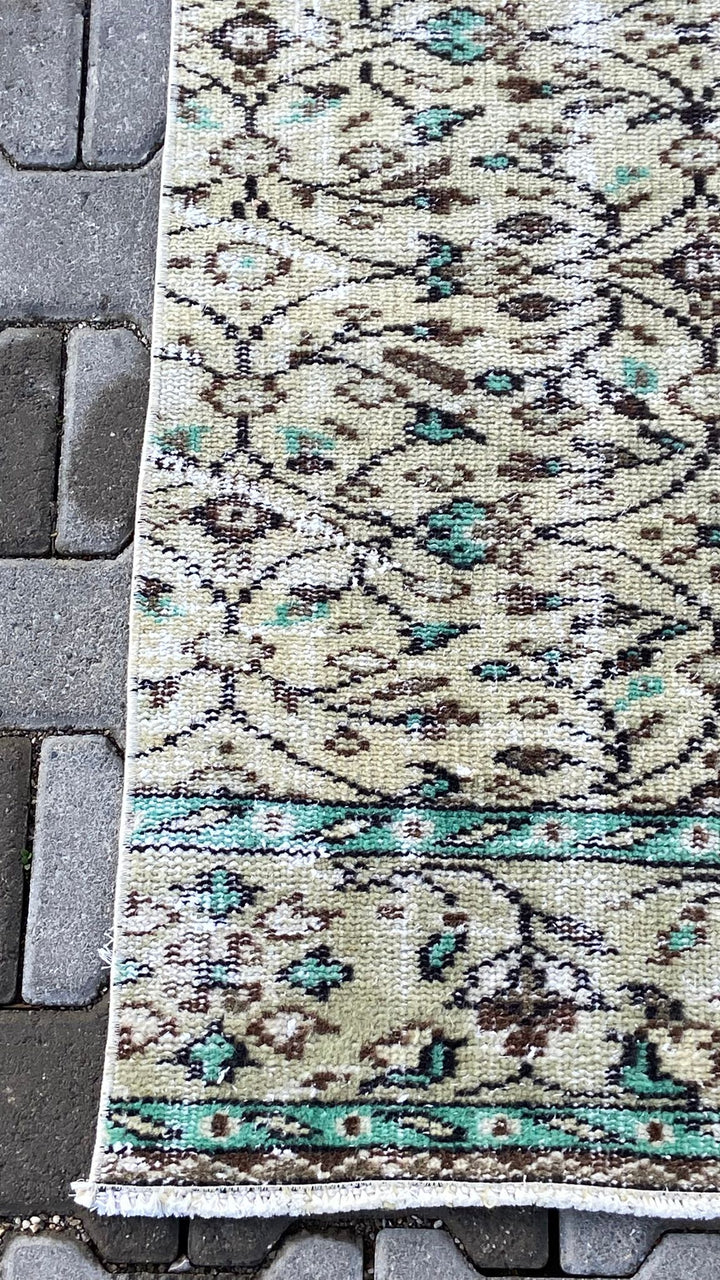 Green Beige Vintage Turkish Runner